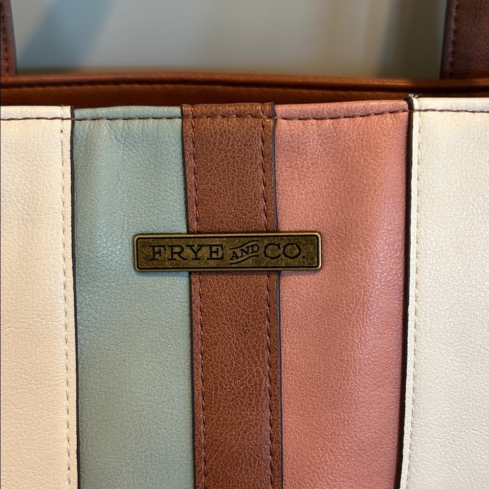 FRYE AND CO. Multicolor Striped Leather Tote - Brown, White, Pink, Blue - Picture 2 of 11
